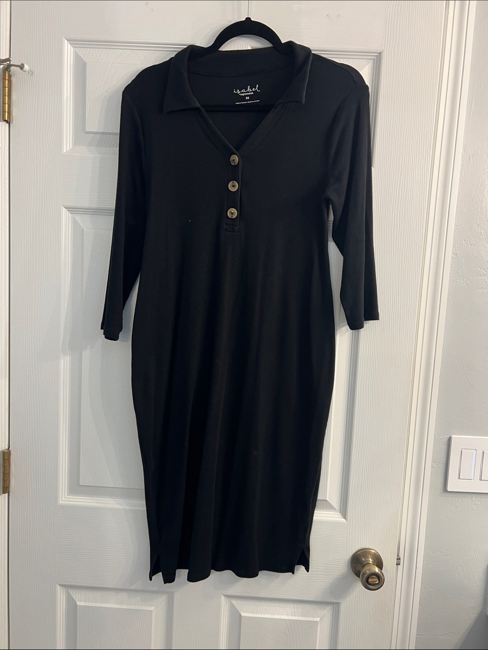 Ingrid & Isabel Black Polo-Style Midi Dress with Button Placket